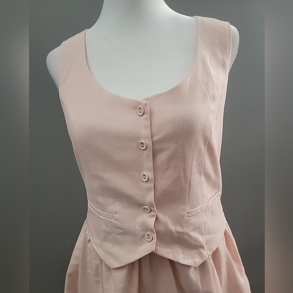 Paper Heart Anthropologie Mini Dress Size Small Pink Linen Blend Zip Preppy - Picture 2 of 6